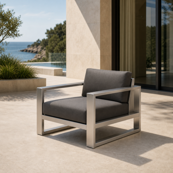 ATELIER Lounge-Stuhl – großzügiger Outdoor-Loungesessel aus geschliffenem Edelstahl