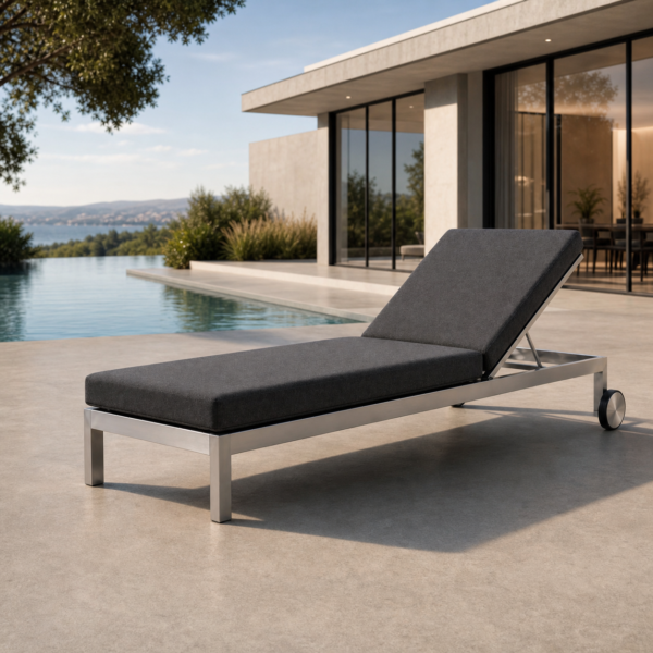 ATELIER Pool-Liege – luxuriöse Outdoor-Sonnenliege aus geschliffenem Edelstahl