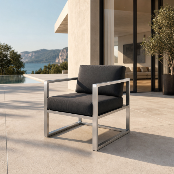 ATELIER Sessel – Outdoor-Designsessel aus geschliffenem Edelstahl