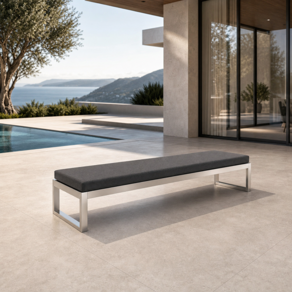 ATELIER Architektur-Sitzbank – Outdoor-Designbank aus geschliffenem Edelstahl