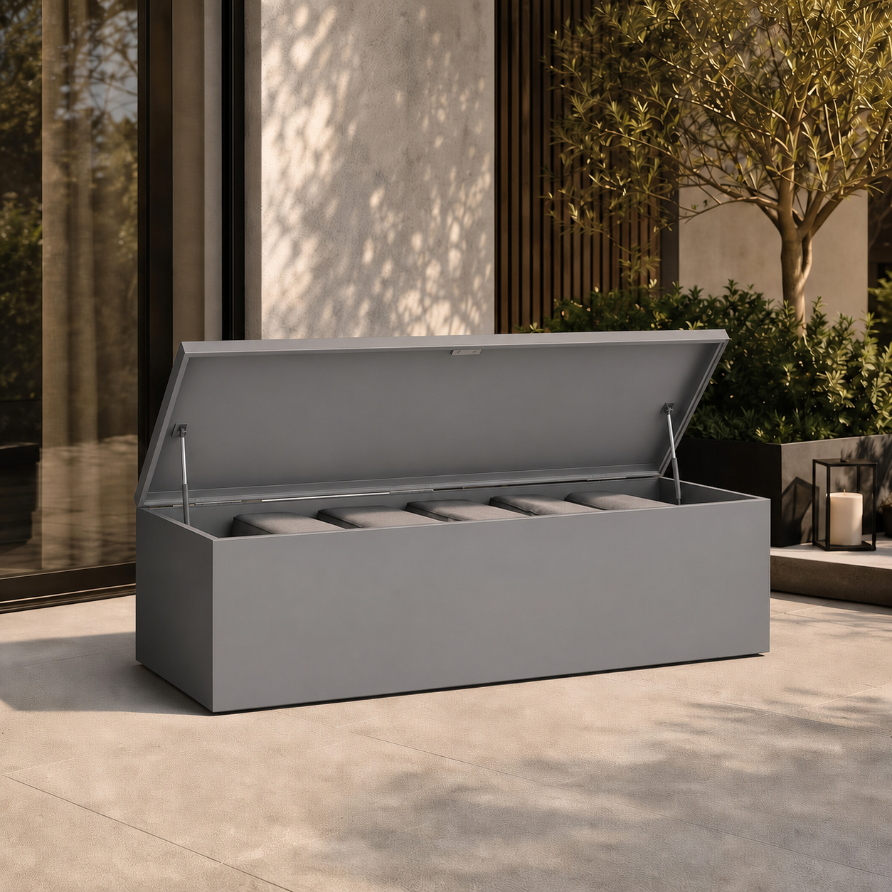 LINEA Aufbewahrungsbox – architektonische Outdoor-Polsterbox aus Edelstahl – Bild 9