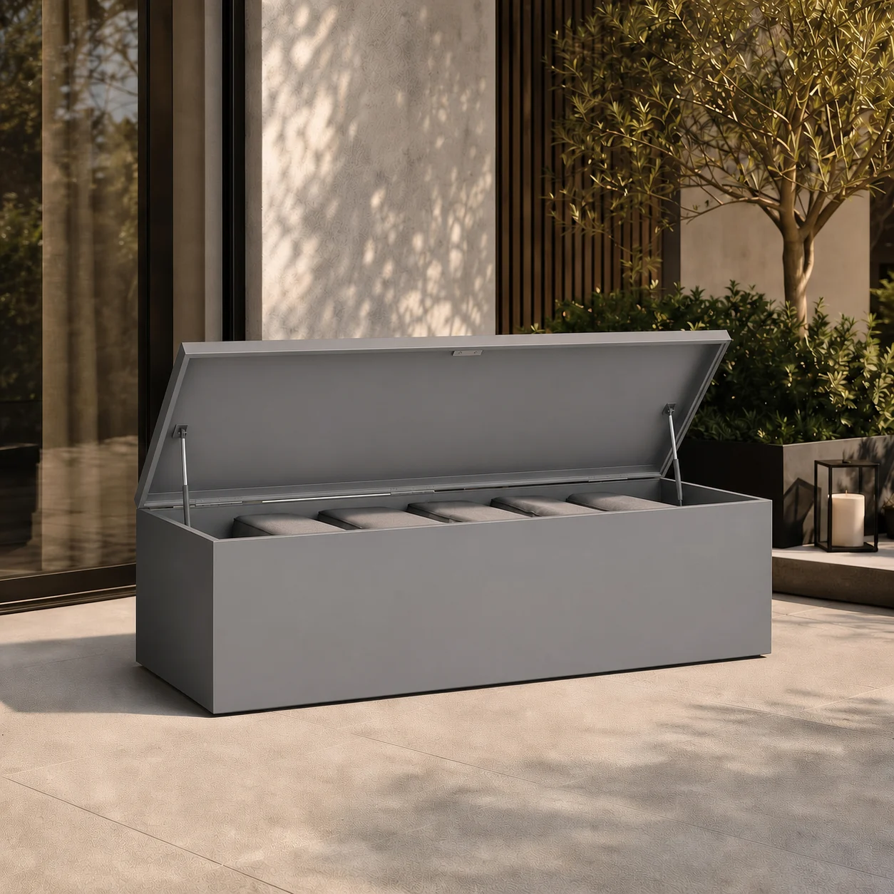 LINEA Aufbewahrungsbox – architektonische Outdoor-Polsterbox aus Edelstahl – Bild 9