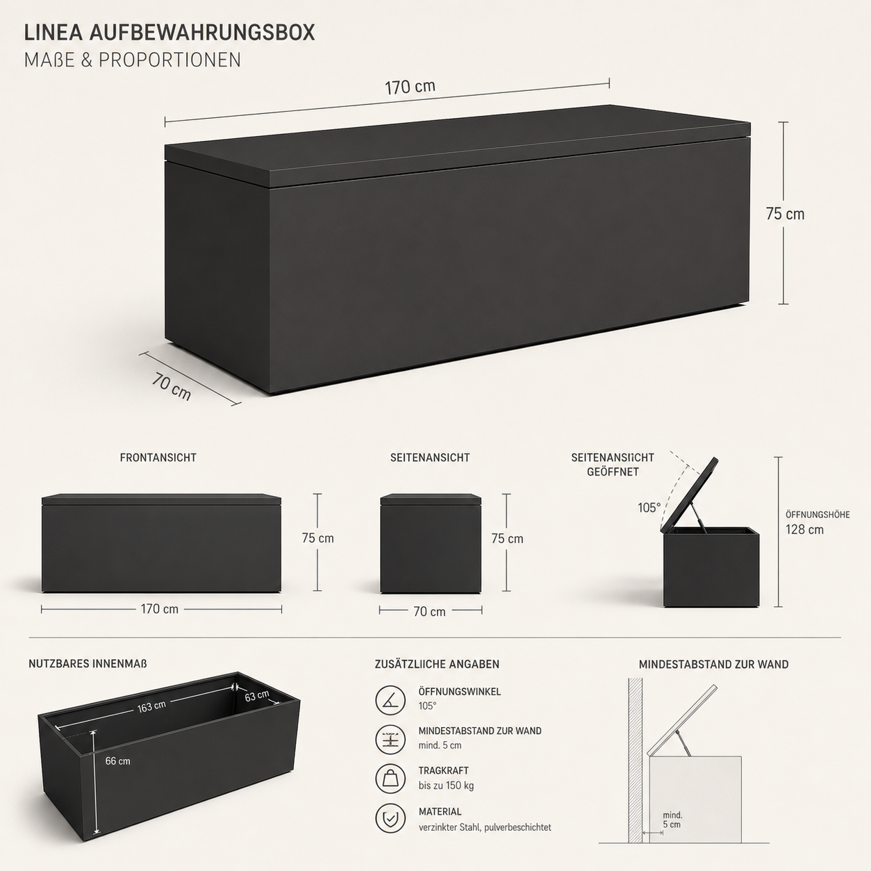 LINEA Aufbewahrungsbox – architektonische Outdoor-Polsterbox aus Edelstahl – Bild 11