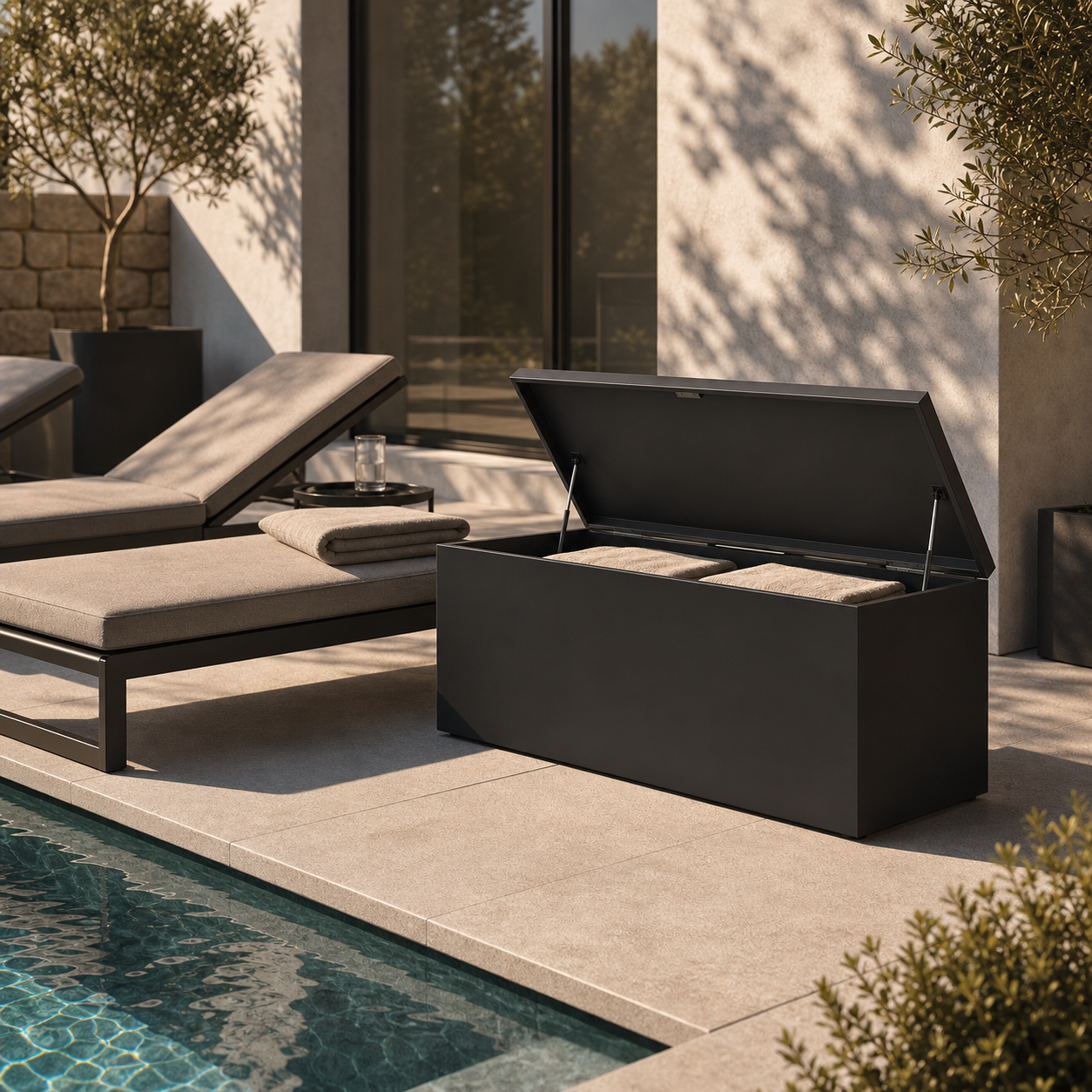 LINEA Aufbewahrungsbox – architektonische Outdoor-Polsterbox aus Edelstahl – Bild 6
