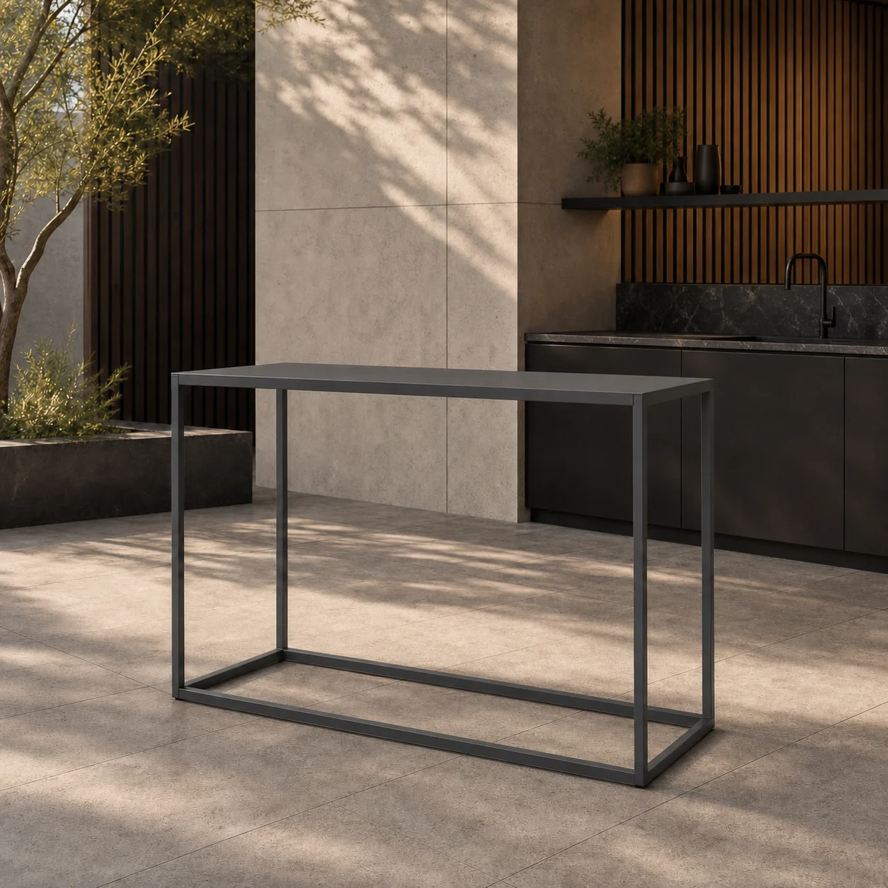 LINEA Bartisch – minimalistischer Outdoor-Hochtisch aus Edelstahl – Bild 7