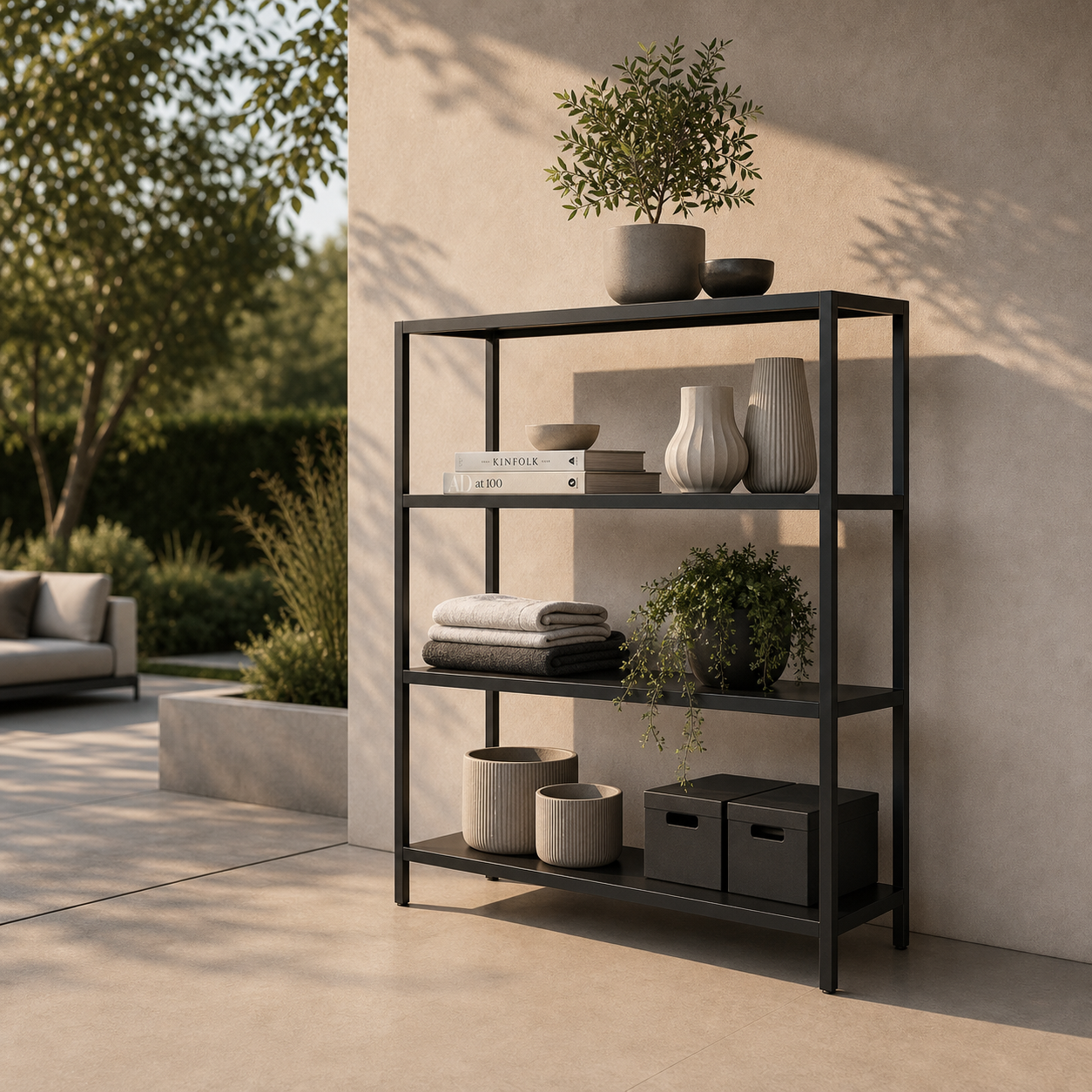 LINEA Outdoor-Regal – architektonisches Edelstahlregal für Terrasse und Garten – Bild 5