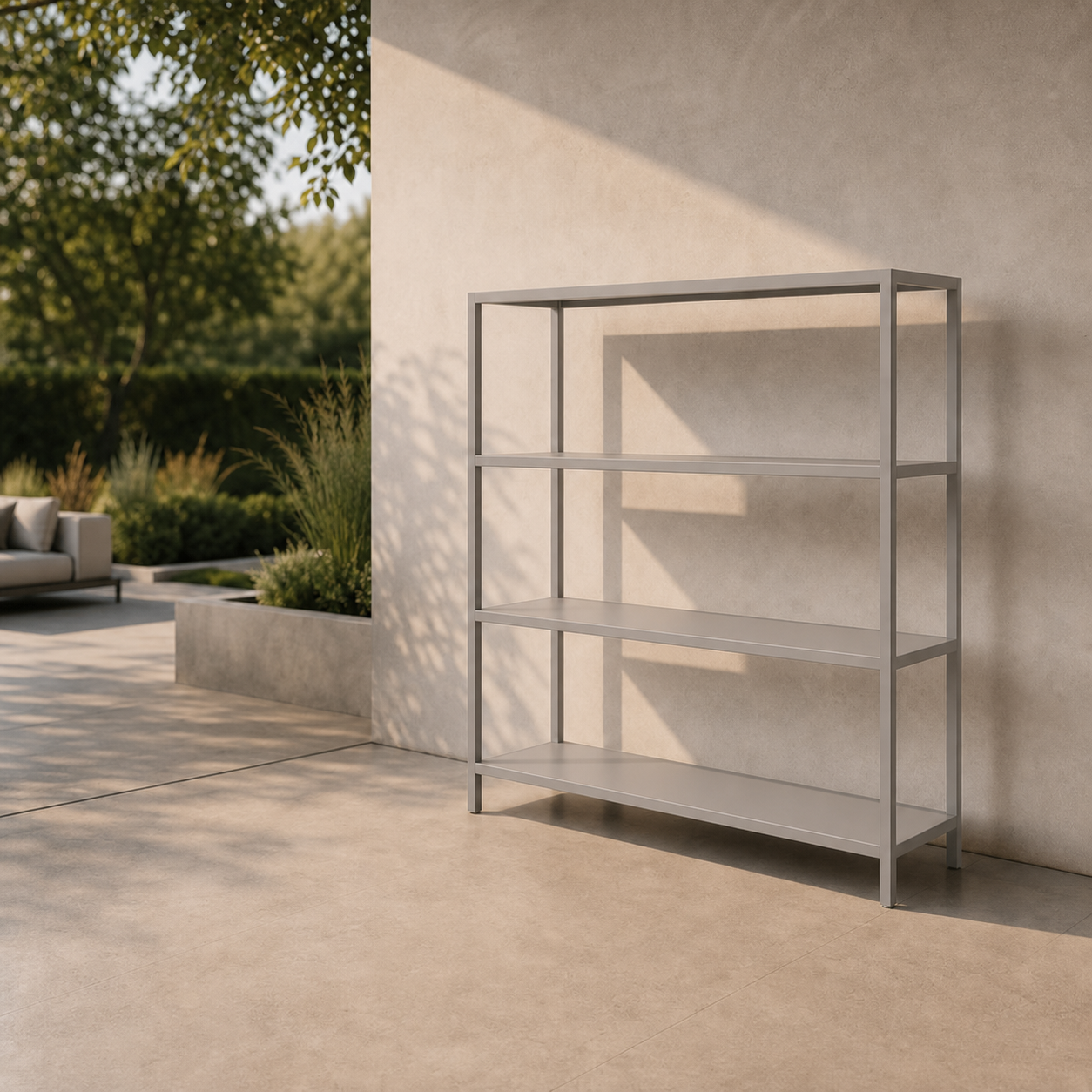 LINEA Outdoor-Regal – architektonisches Edelstahlregal für Terrasse und Garten – Bild 10
