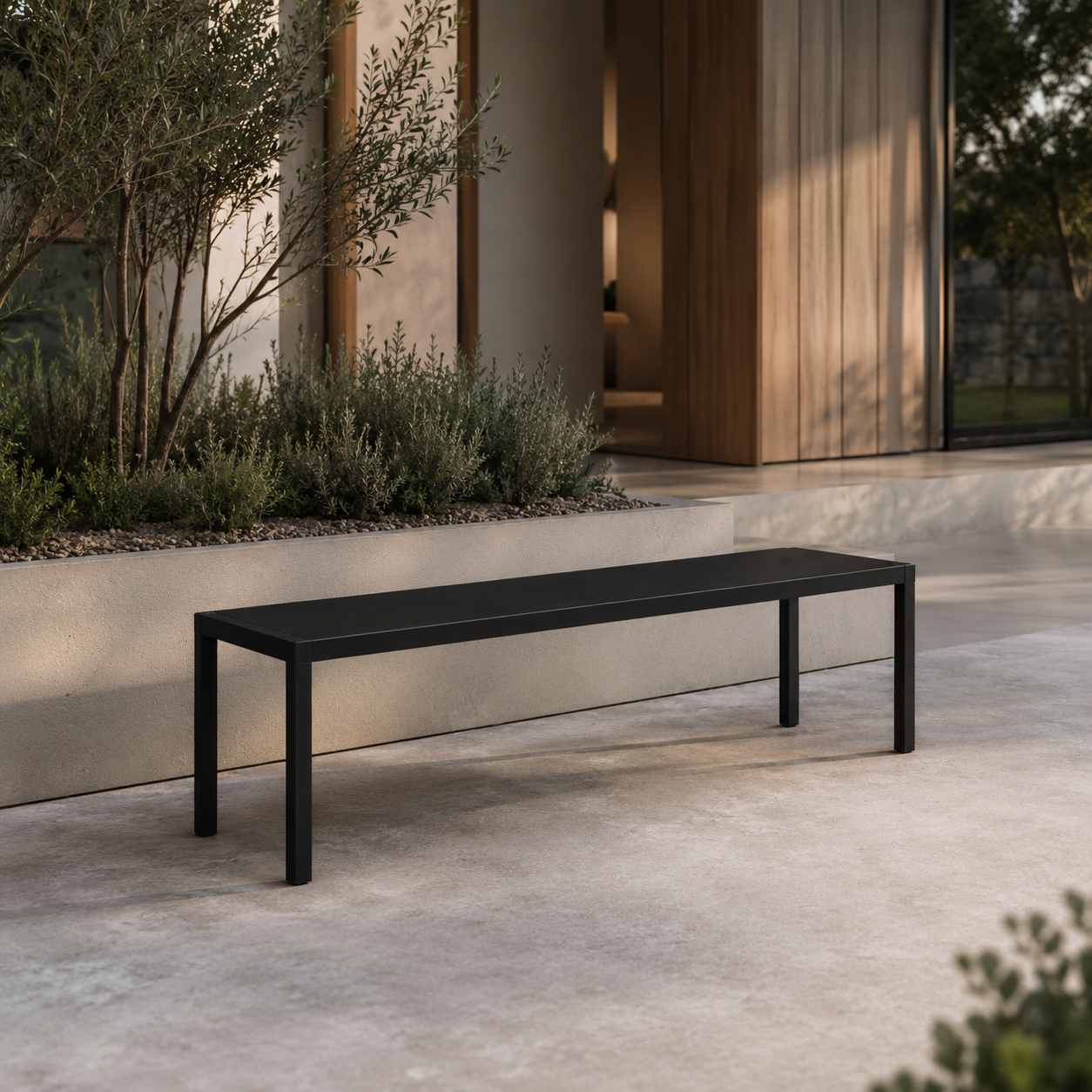 LINEA Sitzbank – minimalistische Outdoor-Bank aus Edelstahl – Bild 3