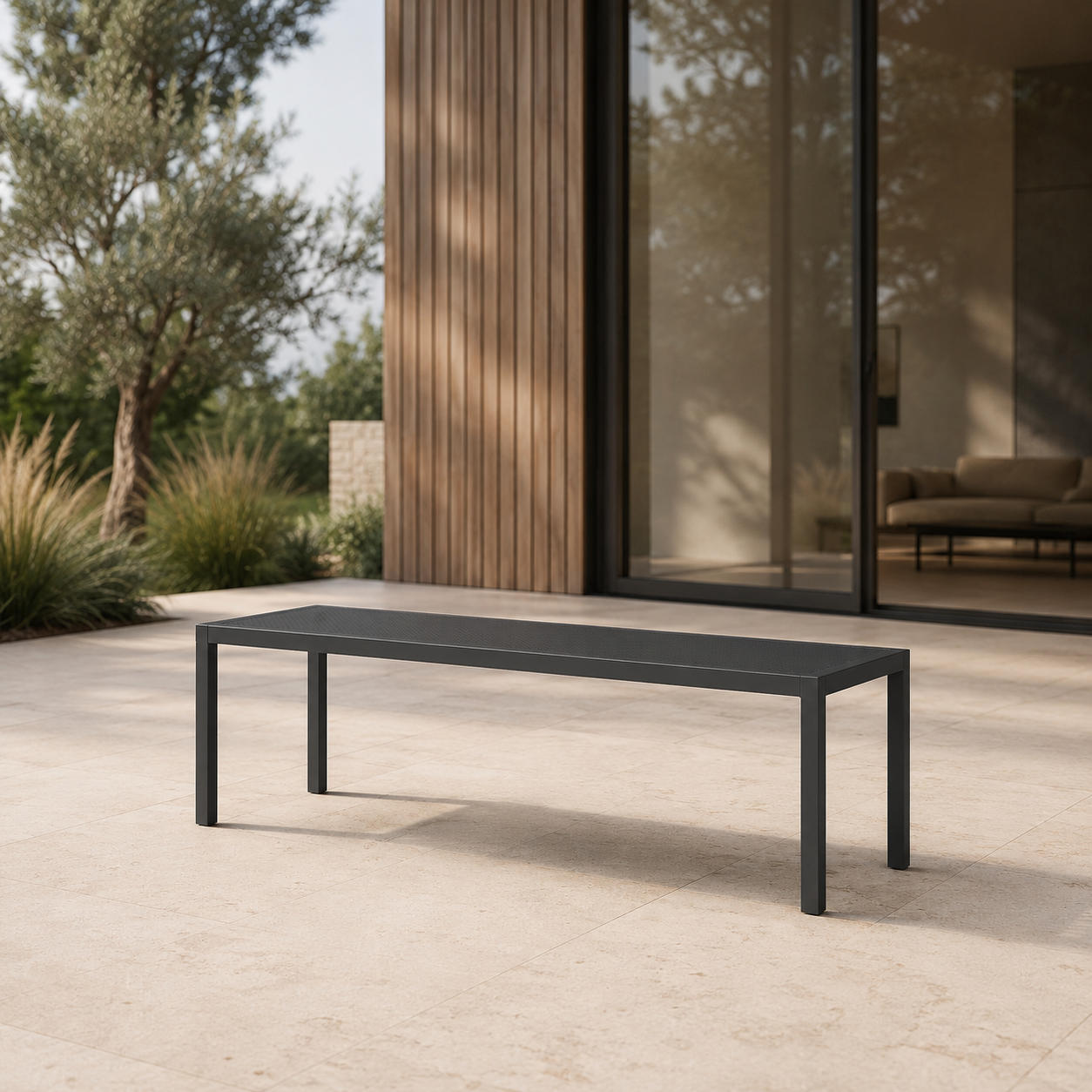 LINEA Sitzbank – minimalistische Outdoor-Bank aus Edelstahl – Bild 4
