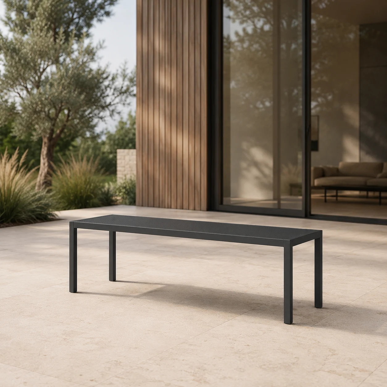 LINEA Sitzbank – minimalistische Outdoor-Bank aus Edelstahl – Bild 4