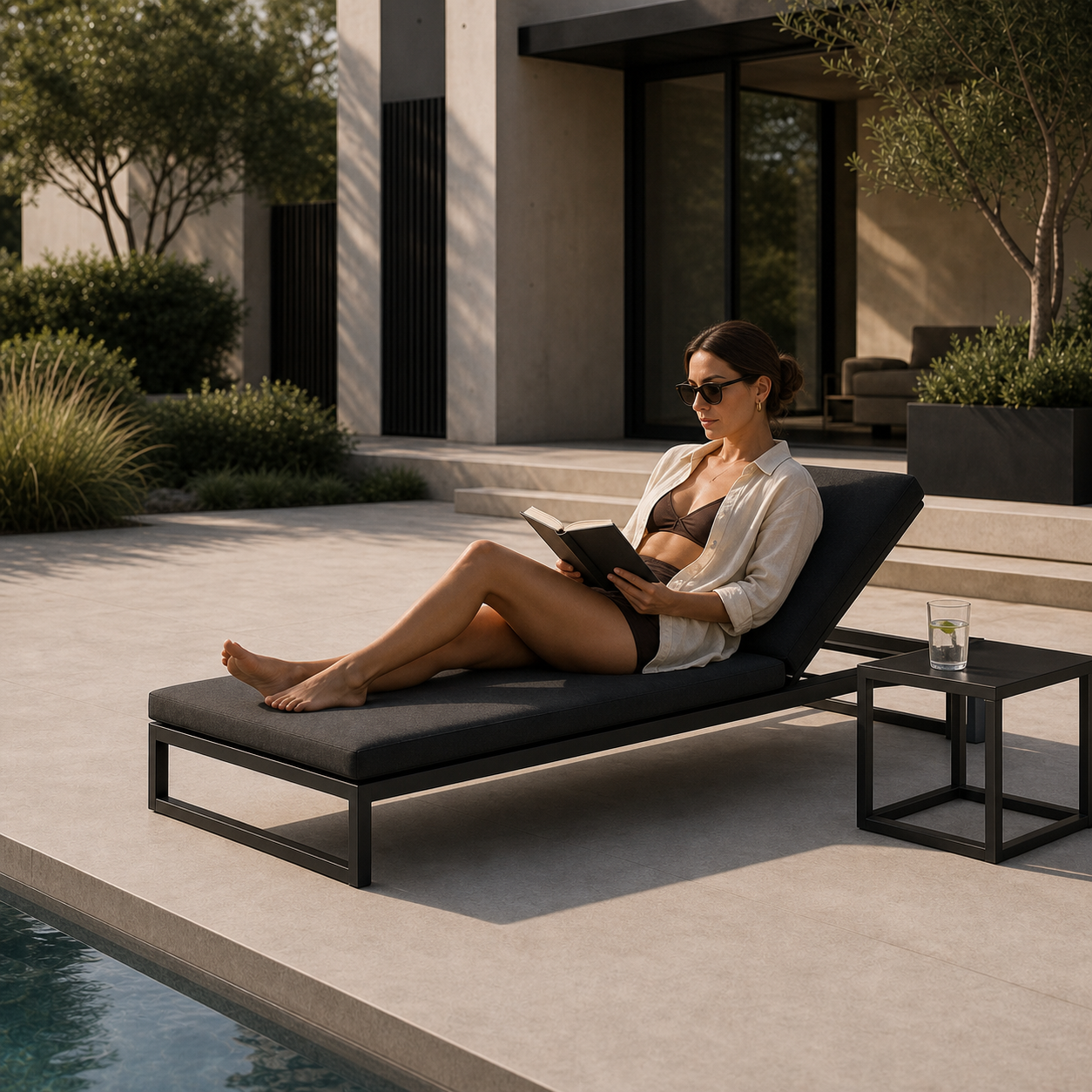 LINEA Sonnenliege – gepolsterte Outdoor-Liege aus Edelstahl – Bild 8