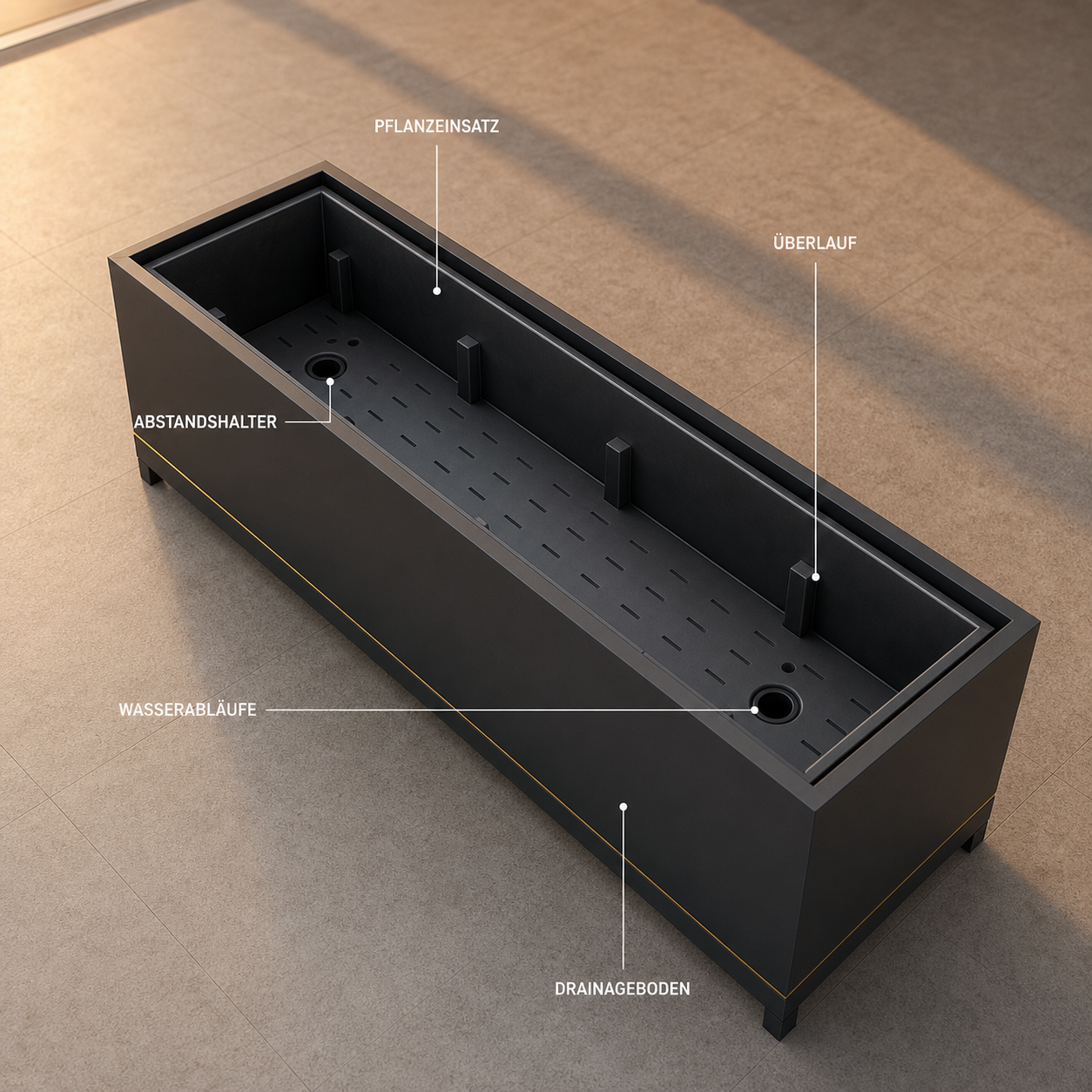 SIGNATURE Pflanzentrog – architektonisches Outdoor-Pflanzgefäß mit Goldakzenten – Bild 6
