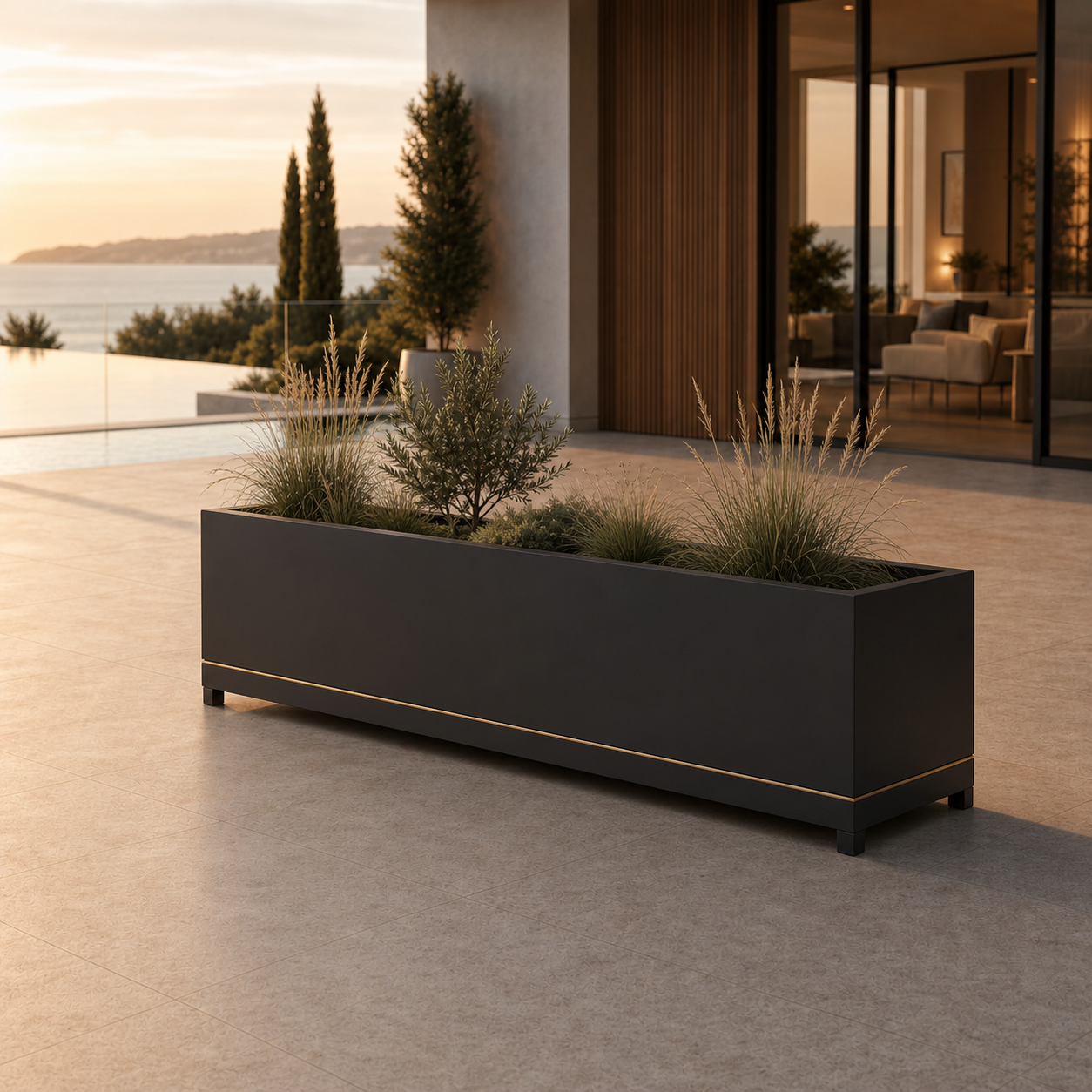 SIGNATURE Pflanzentrog – architektonisches Outdoor-Pflanzgefäß mit Goldakzenten – Bild 10