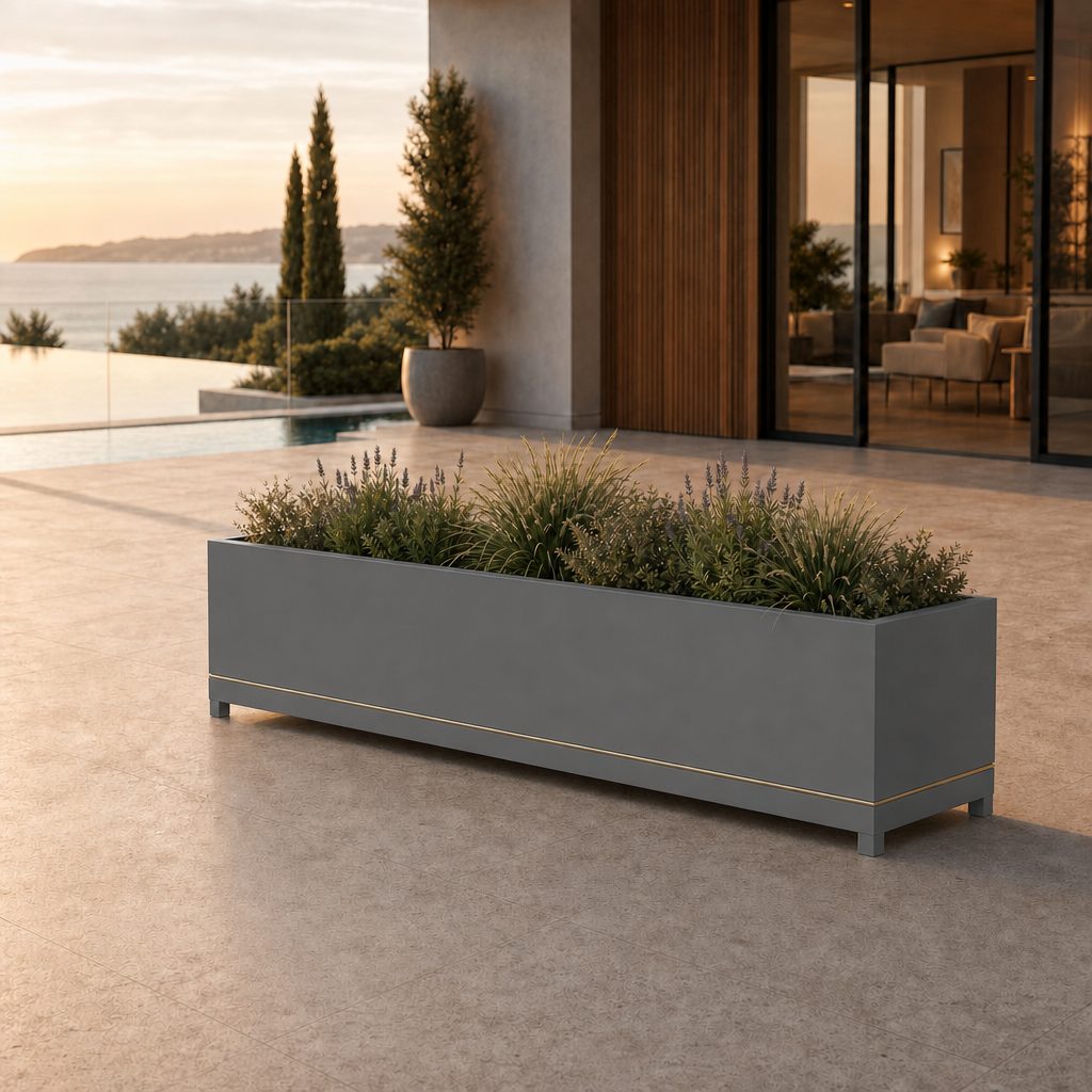 SIGNATURE Pflanzentrog – architektonisches Outdoor-Pflanzgefäß mit Goldakzenten – Bild 8