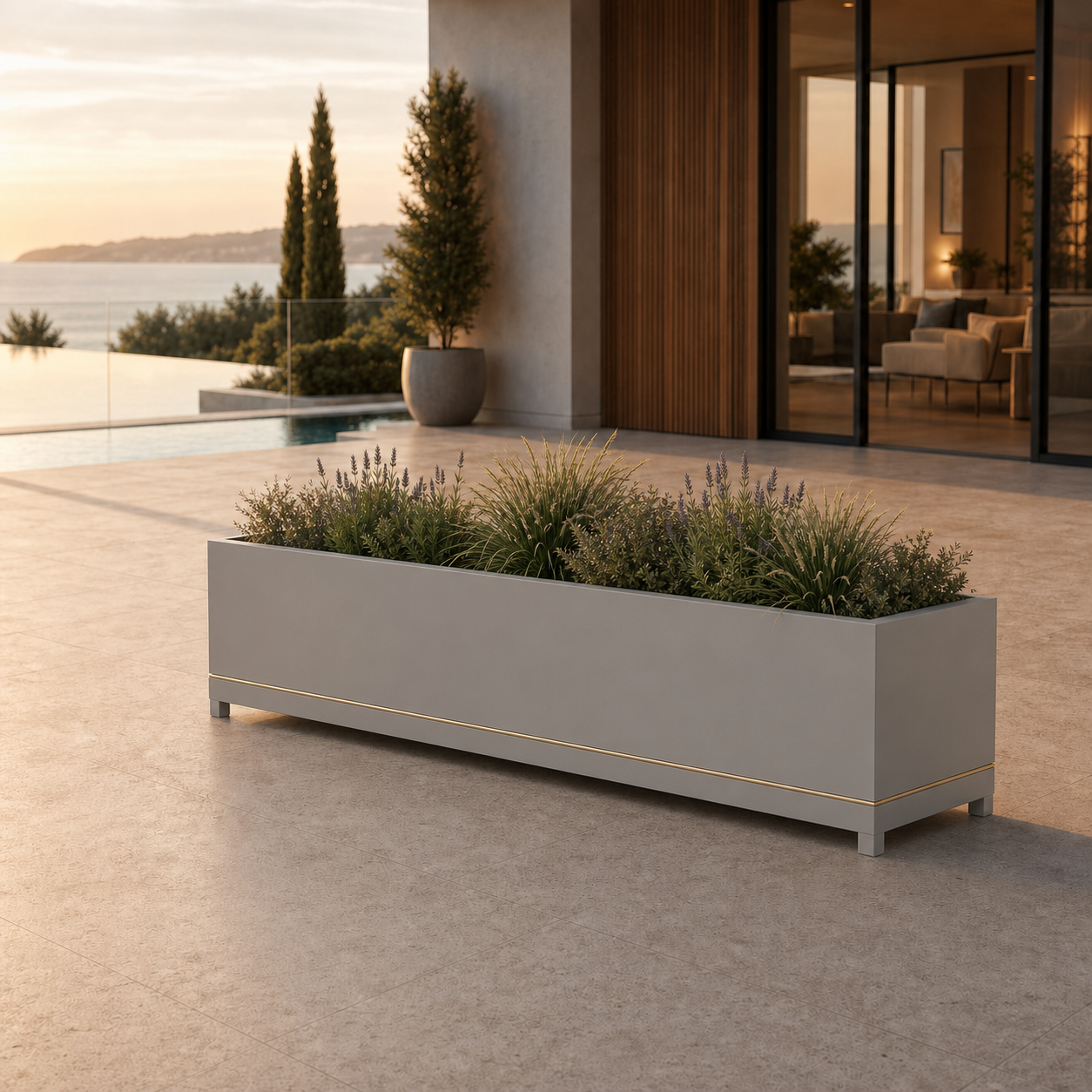 SIGNATURE Pflanzentrog – architektonisches Outdoor-Pflanzgefäß mit Goldakzenten – Bild 9