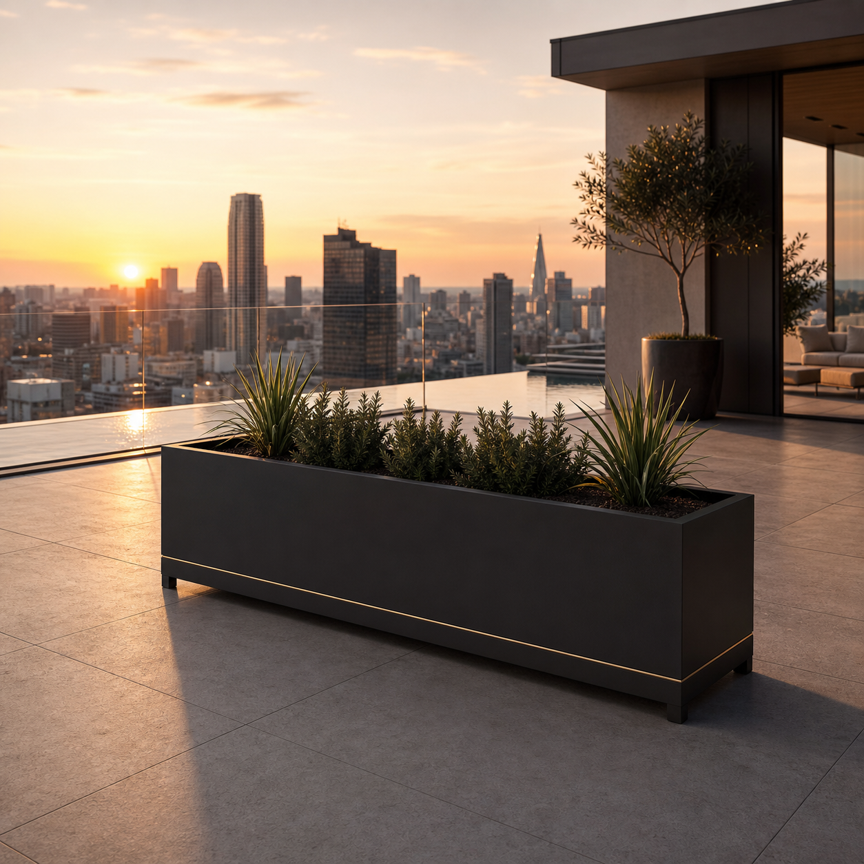 SIGNATURE Pflanzentrog – architektonisches Outdoor-Pflanzgefäß mit Goldakzenten – Bild 4