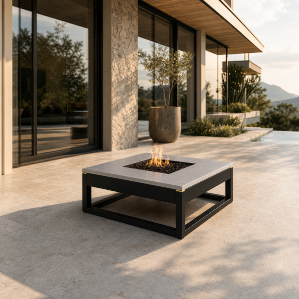 SIGNATURE Feuerschale – architektonische Outdoor-Feuerstelle mit Goldakzenten