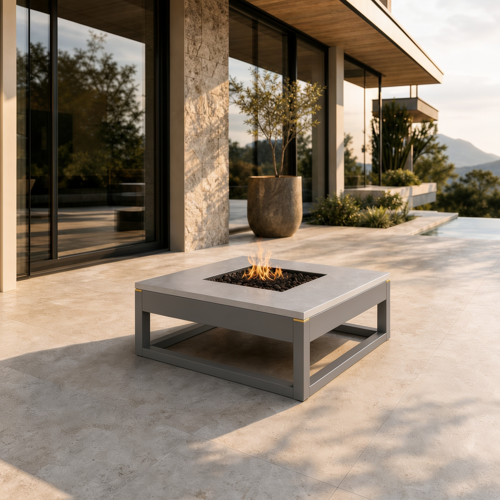 SIGNATURE Feuerschale – architektonische Outdoor-Feuerstelle mit Goldakzenten – Bild 6