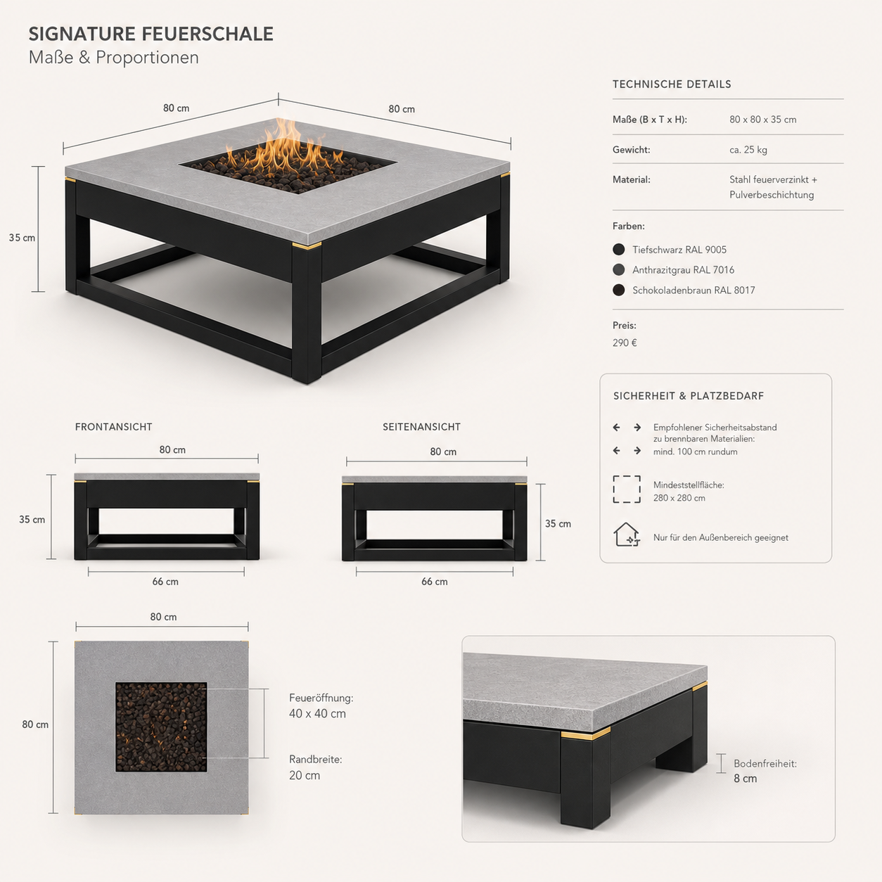 SIGNATURE Feuerschale – architektonische Outdoor-Feuerstelle mit Goldakzenten – Bild 9