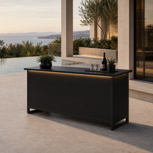 SIGNATURE Outdoor-Bar – architektonische Gartenbar mit Goldakzenten