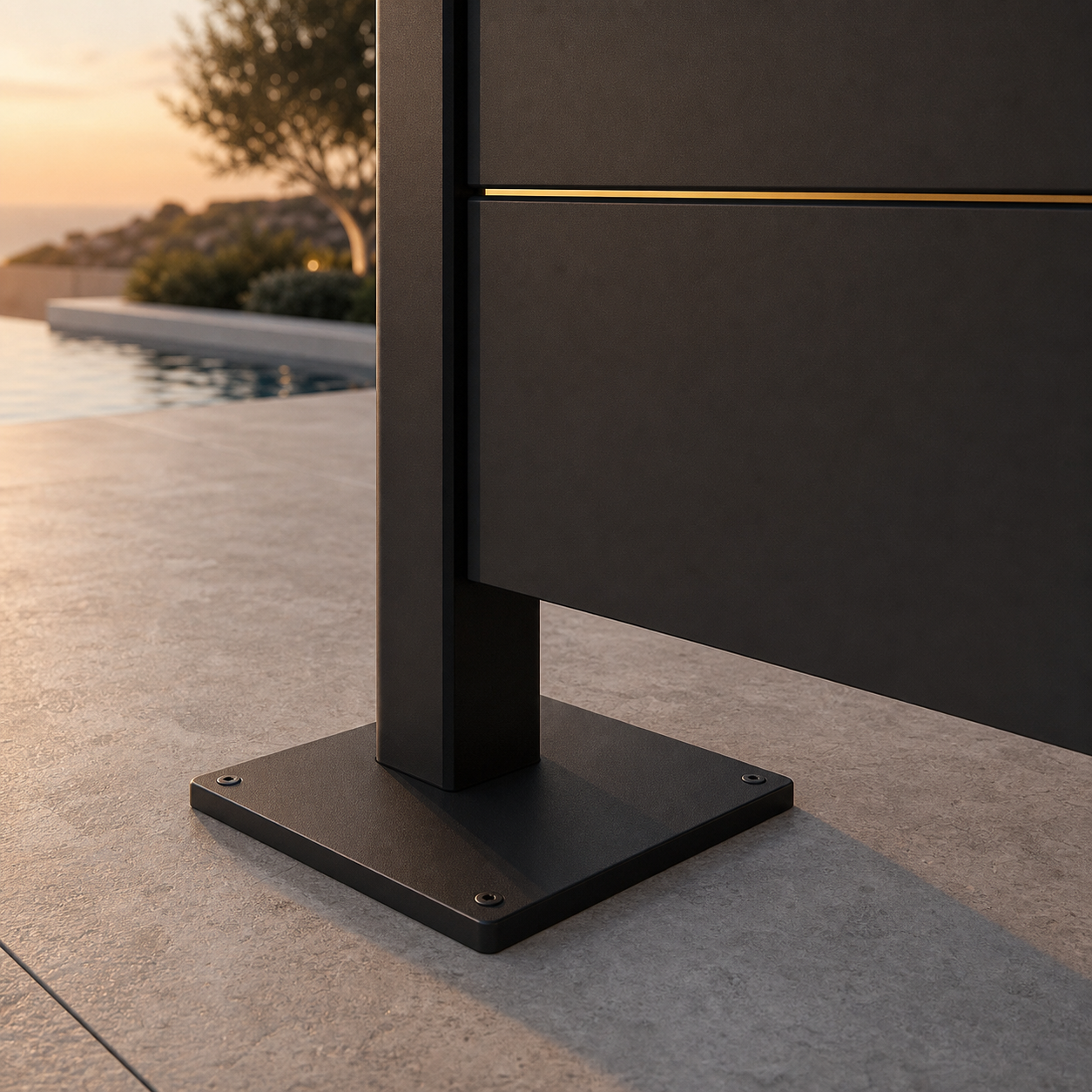 SIGNATURE Outdoor-Trennwand – architektonischer Sichtschutz mit Goldakzenten – Bild 4