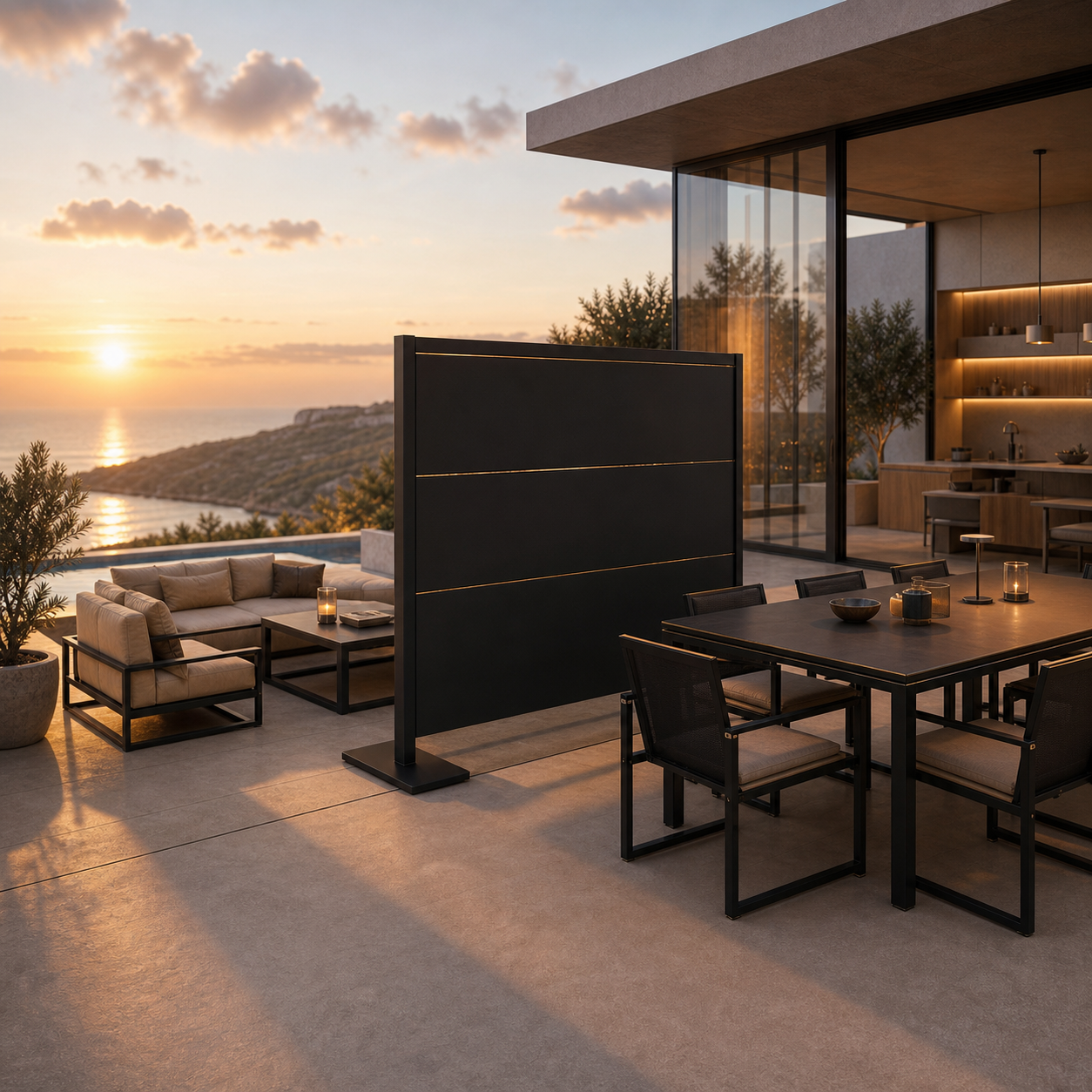 SIGNATURE Outdoor-Trennwand – architektonischer Sichtschutz mit Goldakzenten – Bild 5