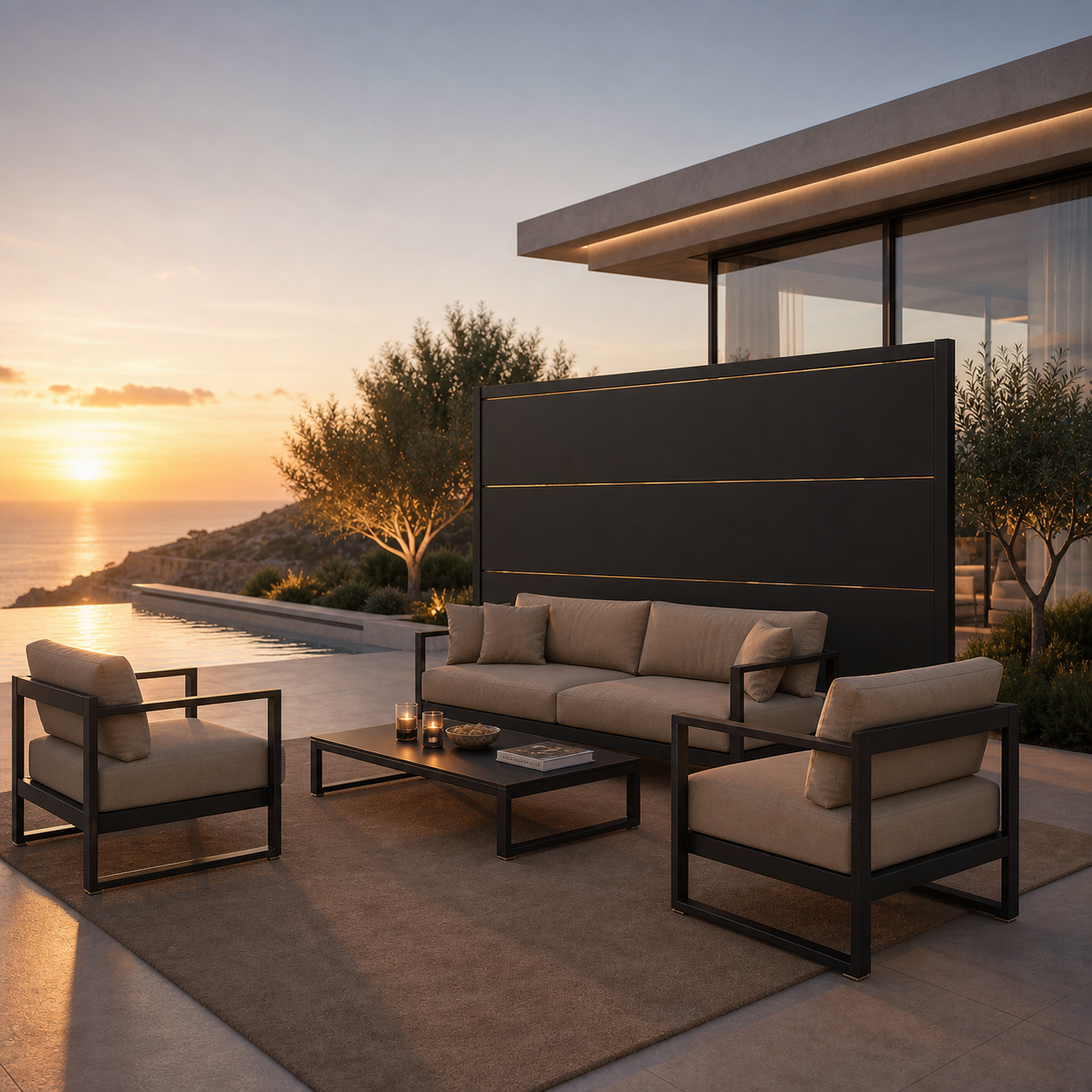 SIGNATURE Outdoor-Trennwand – architektonischer Sichtschutz mit Goldakzenten – Bild 7