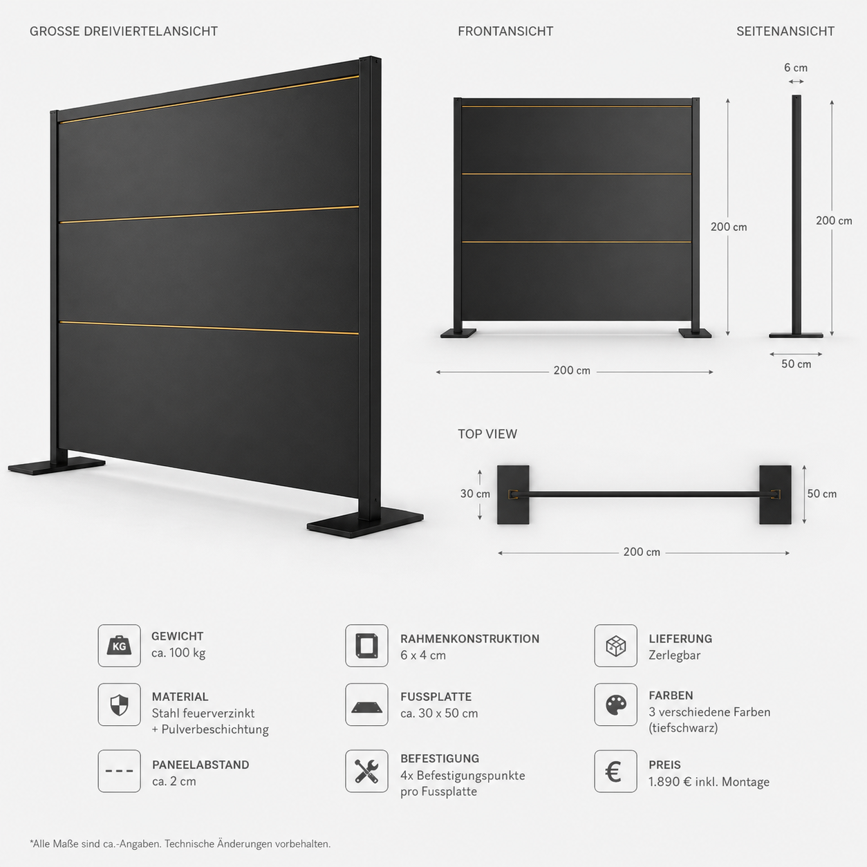 SIGNATURE Outdoor-Trennwand – architektonischer Sichtschutz mit Goldakzenten – Bild 12