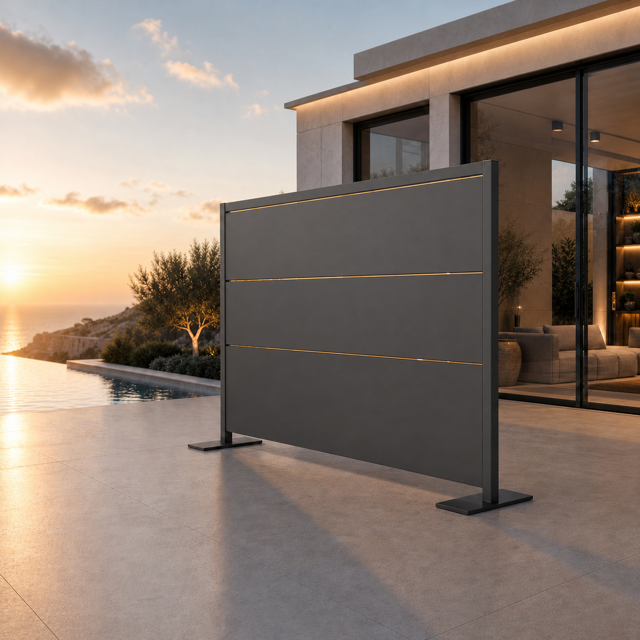 SIGNATURE Outdoor-Trennwand – architektonischer Sichtschutz mit Goldakzenten – Bild 11
