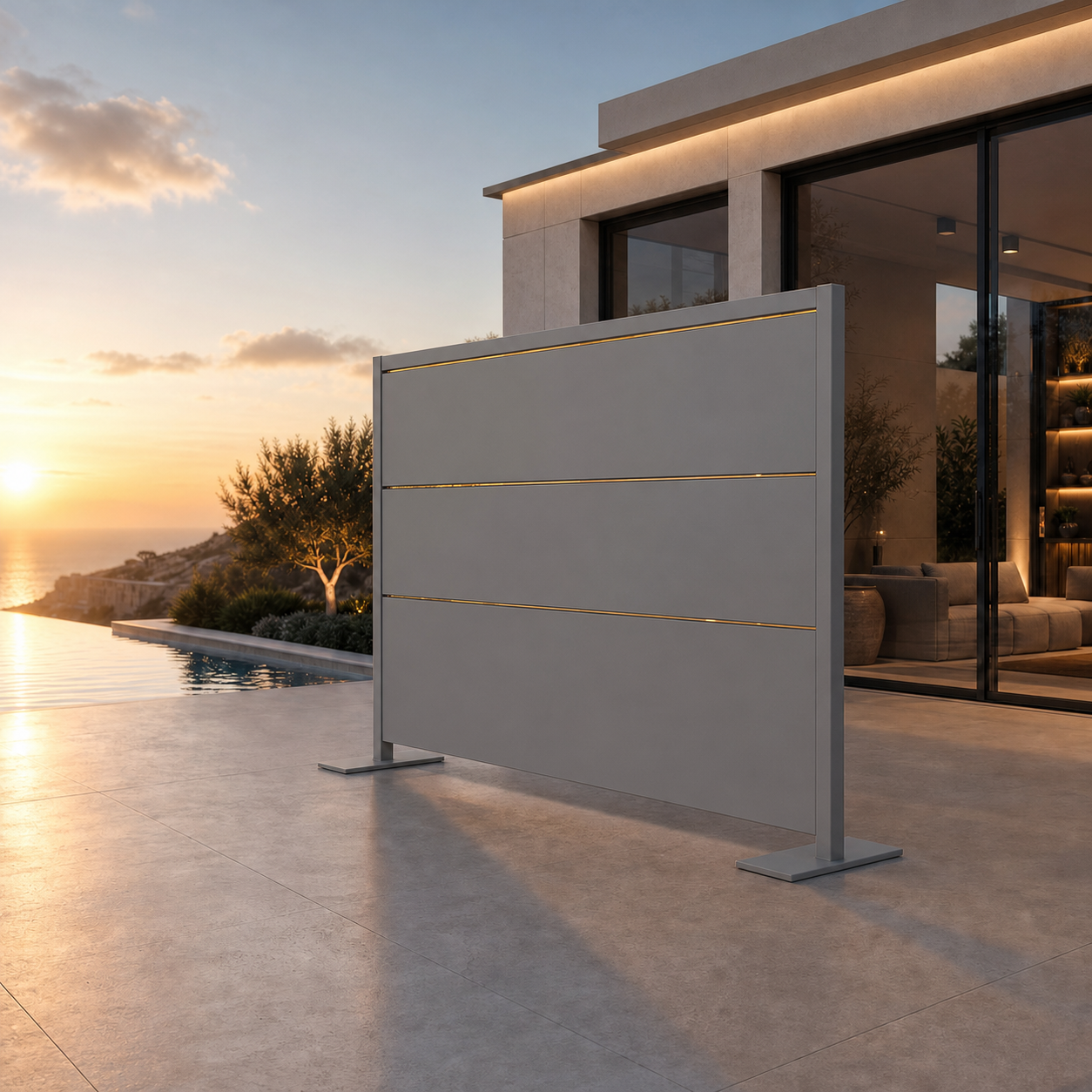 SIGNATURE Outdoor-Trennwand – architektonischer Sichtschutz mit Goldakzenten – Bild 10