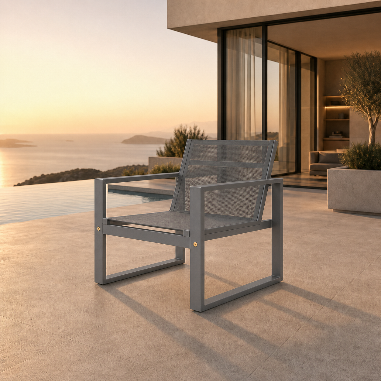 SIGNATURE Armlehnstuhl – architektonischer Outdoor-Stuhl mit Meshbespannung – Bild 9