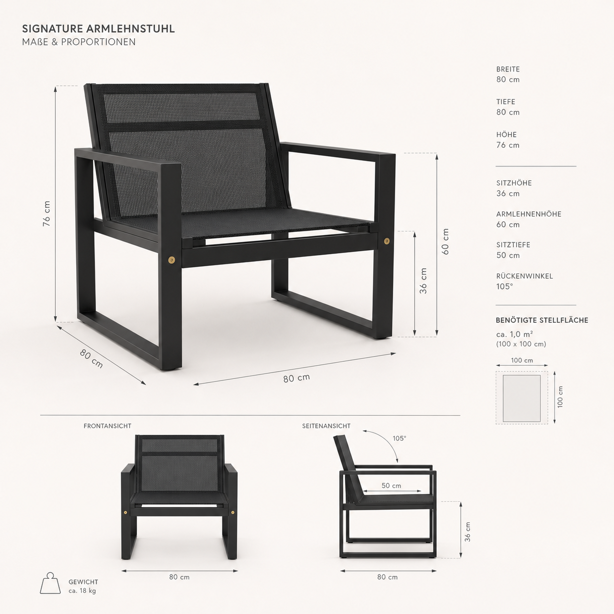 SIGNATURE Armlehnstuhl – architektonischer Outdoor-Stuhl mit Meshbespannung – Bild 14