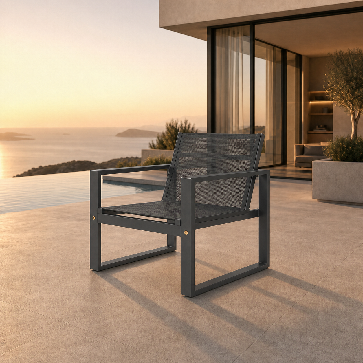 SIGNATURE Armlehnstuhl – architektonischer Outdoor-Stuhl mit Meshbespannung – Bild 10
