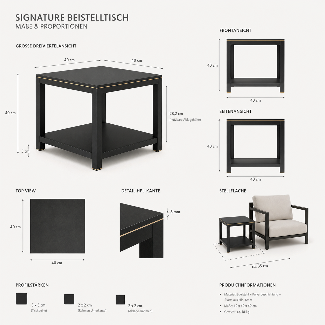 SIGNATURE Beistelltisch – luxuriöser Outdoor-Tisch mit HPL-Platte und Ablage – Bild 9