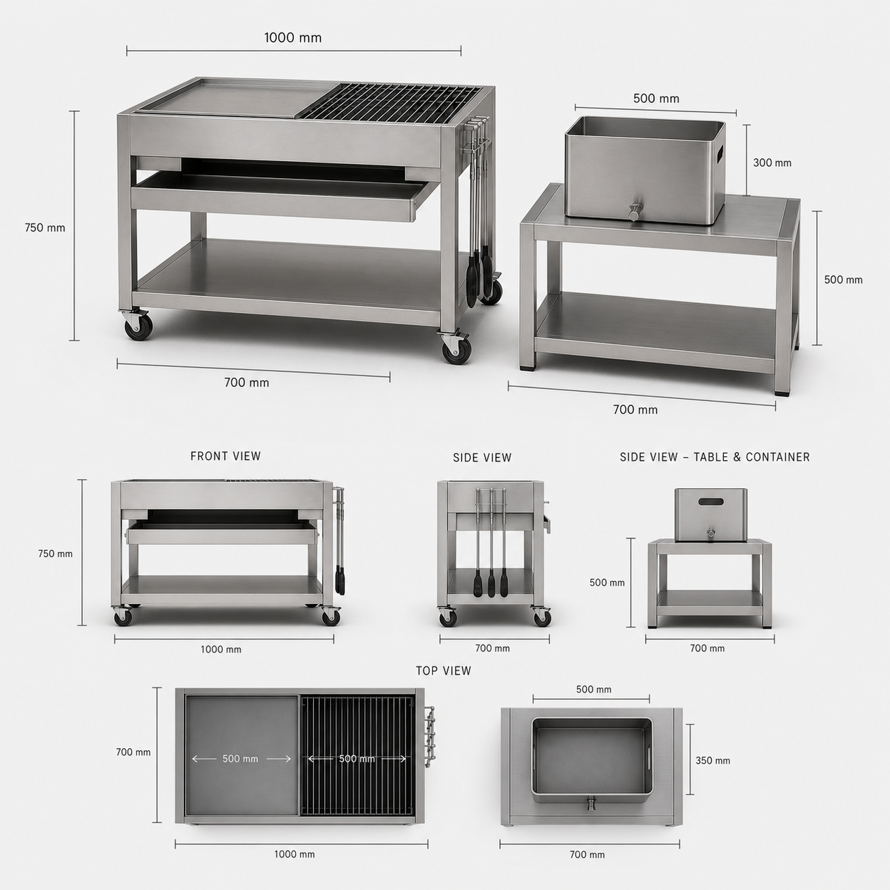 DESIGN Griller – architektonische Outdoor-Grillstation aus geschliffenem Edelstahl inkl. Beistelltisch und Bierkübel – Bild 18
