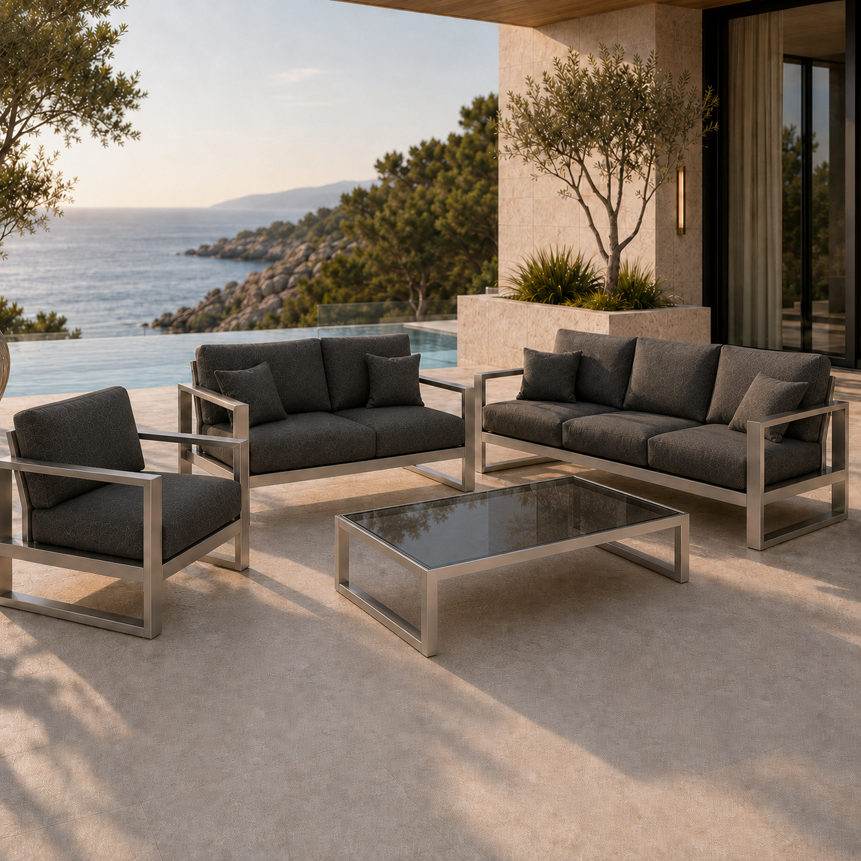 ATELIER Garten Lounge Set – exklusive Outdoor Loungegruppe mit Edelstahlrahmen