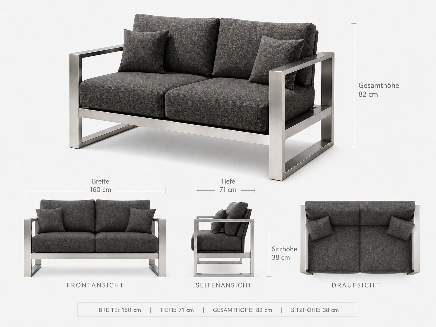 ATELIER 2-Sitzer Sofa – exklusives Outdoor-Loungesofa aus geschliffenem Edelstahl – Bild 8