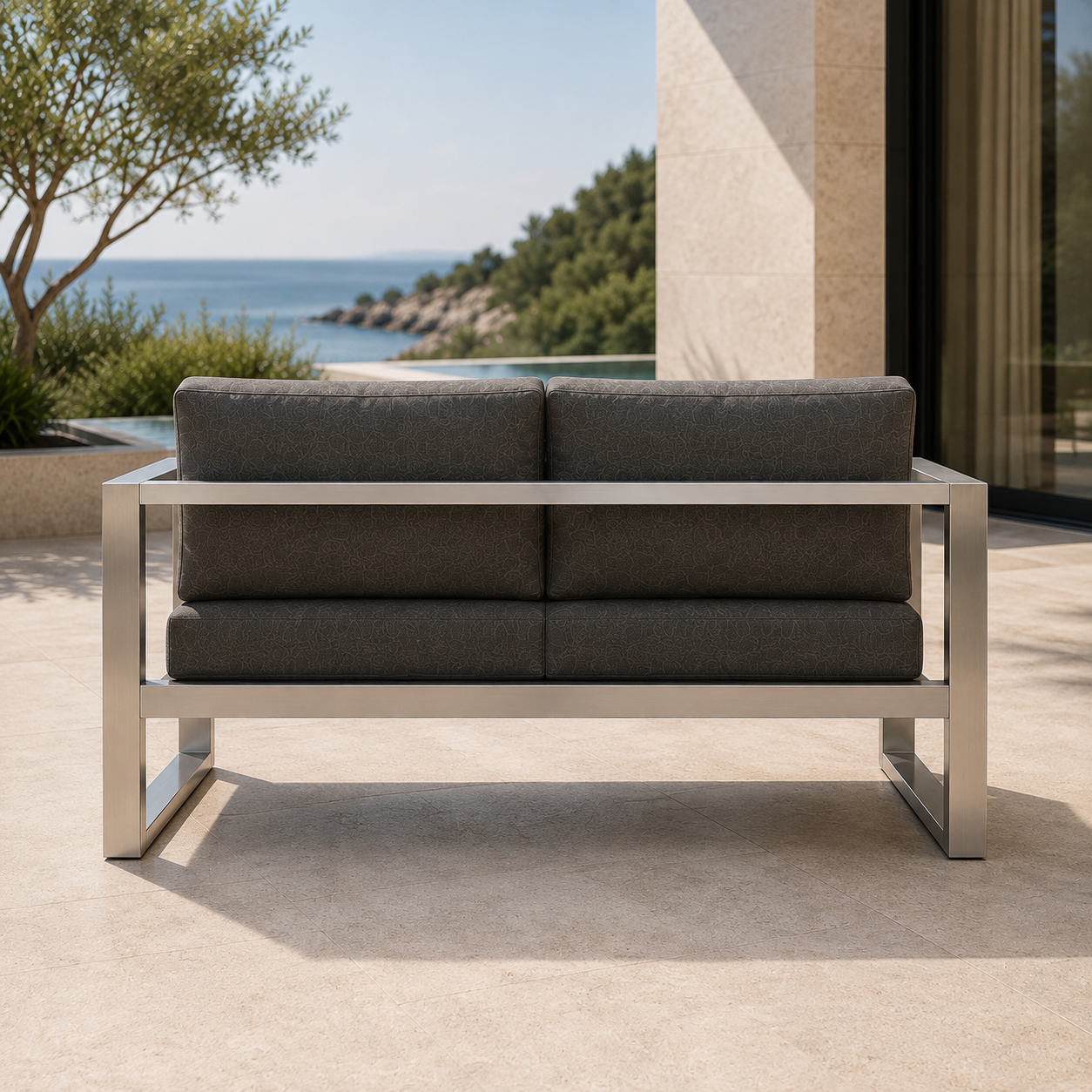 ATELIER 2-Sitzer Sofa – exklusives Outdoor-Loungesofa aus geschliffenem Edelstahl – Bild 5