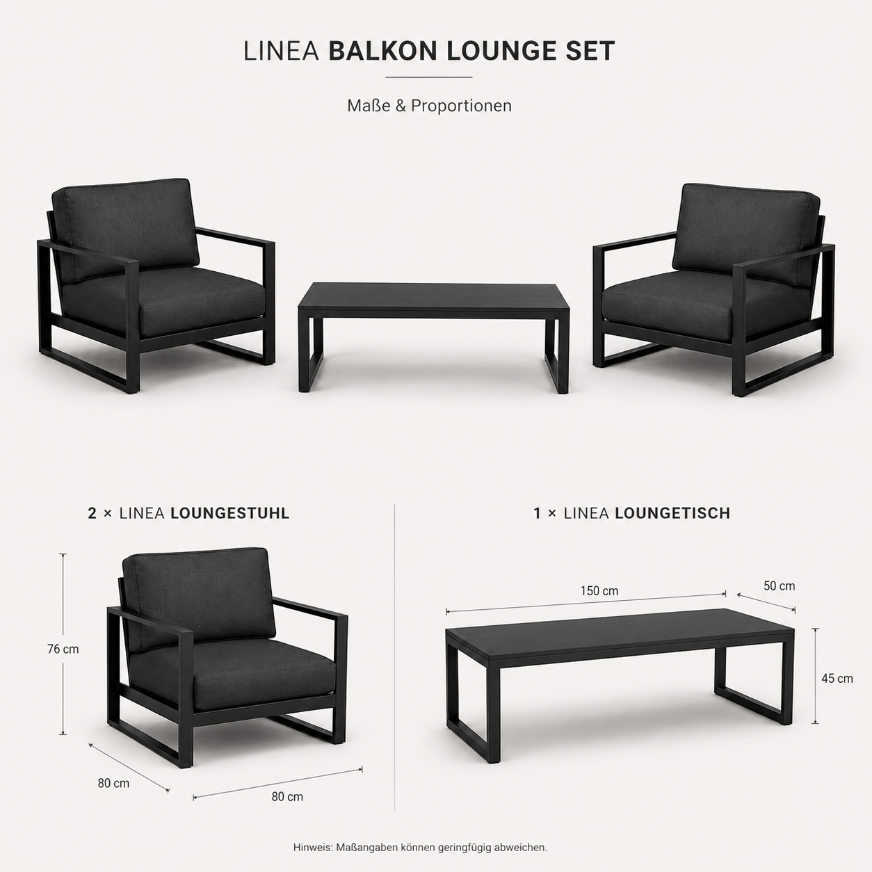 LINEA Balkon Lounge Set – kompaktes Outdoor Lounge Set für 2 Personen – Bild 9