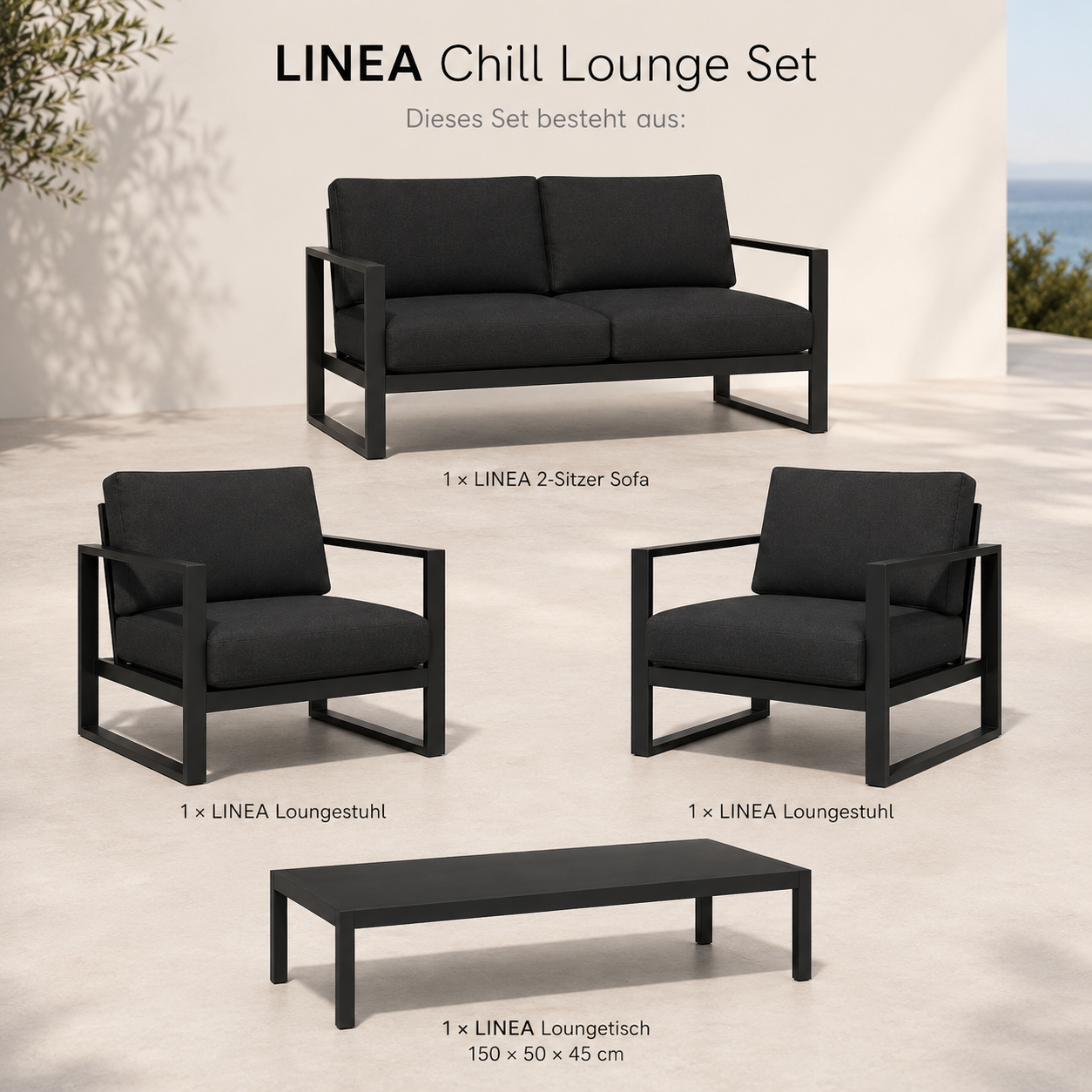 LINEA Chill Lounge Set – Outdoor Loungegruppe für 4 Personen – Bild 4